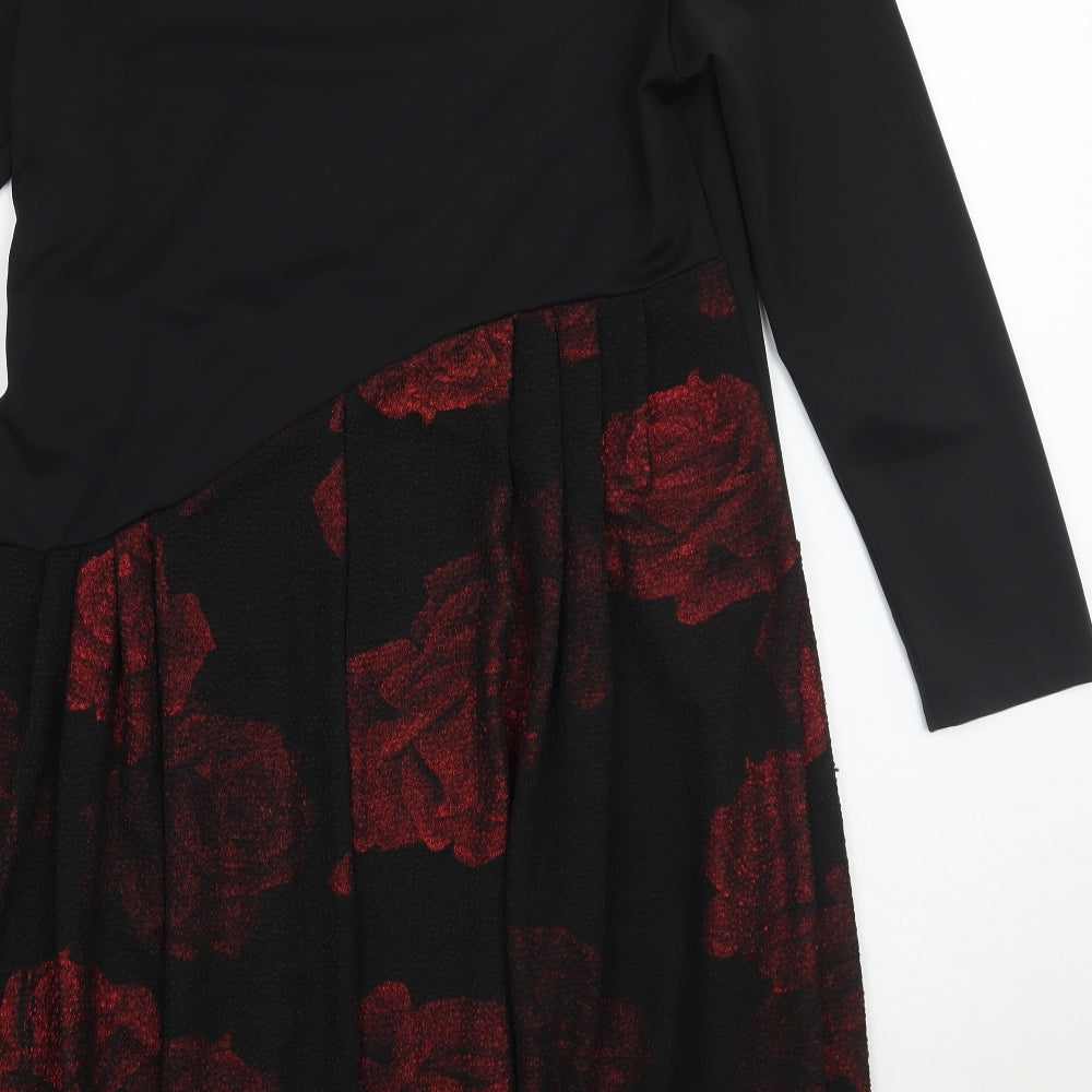 Jiuyueg Womens Black Floral A-Line Size M