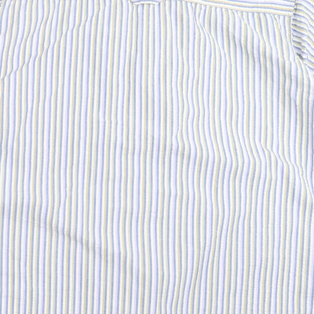 Cotton Traders Mens Blue Striped Button-Up Size XL