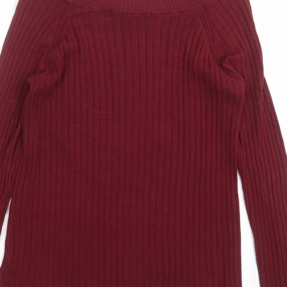 Marks and Spencer Womens Red Striped Knit Pullover Jumper Size 12 - burgundy