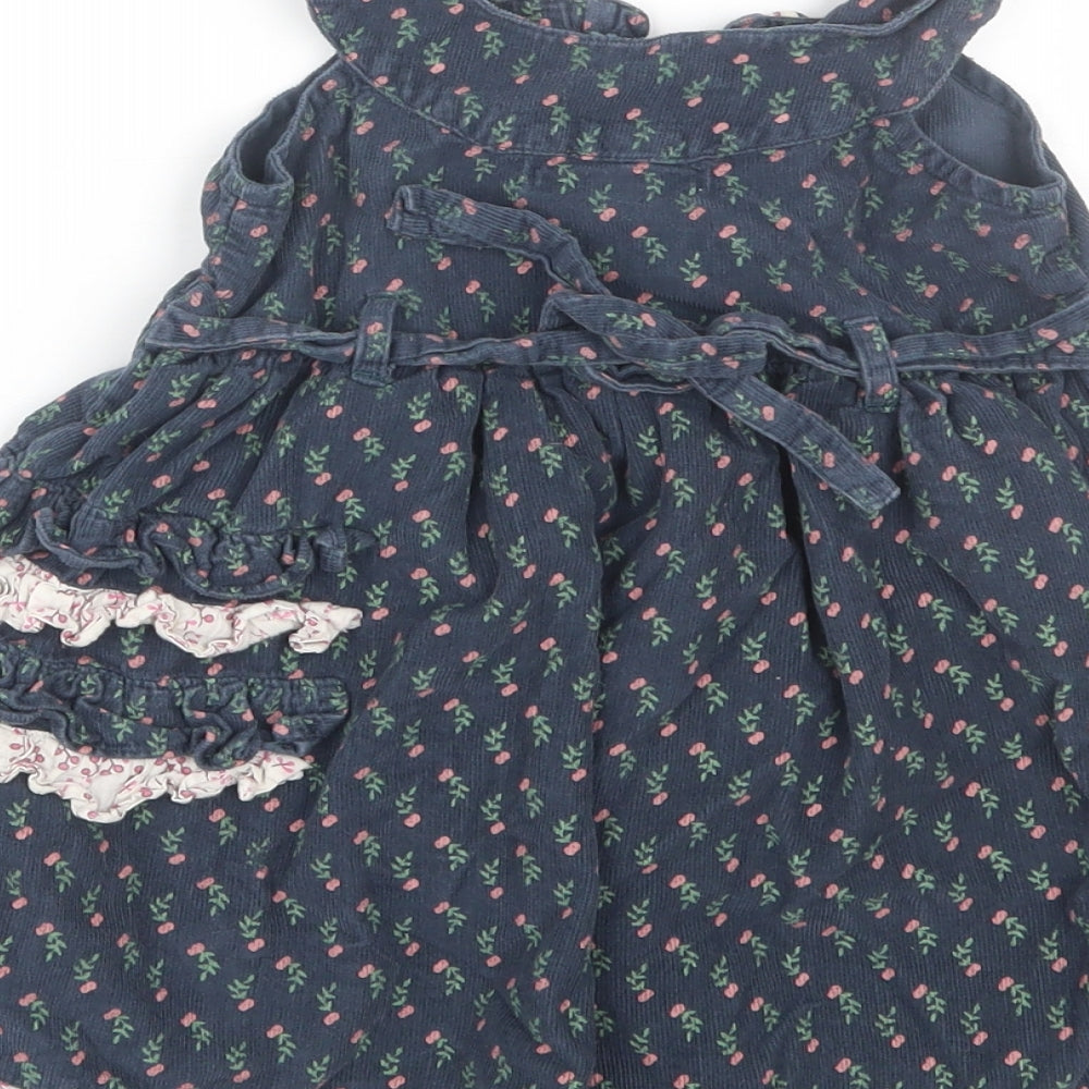 Feu Foney Girls Blue Floral Corduroy Tank Dress Size 2-3 Years