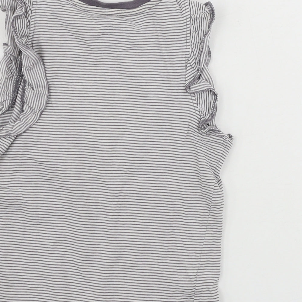 Marks and Spencer Girls White Striped Basic T-Shirt Size 6-7 Years