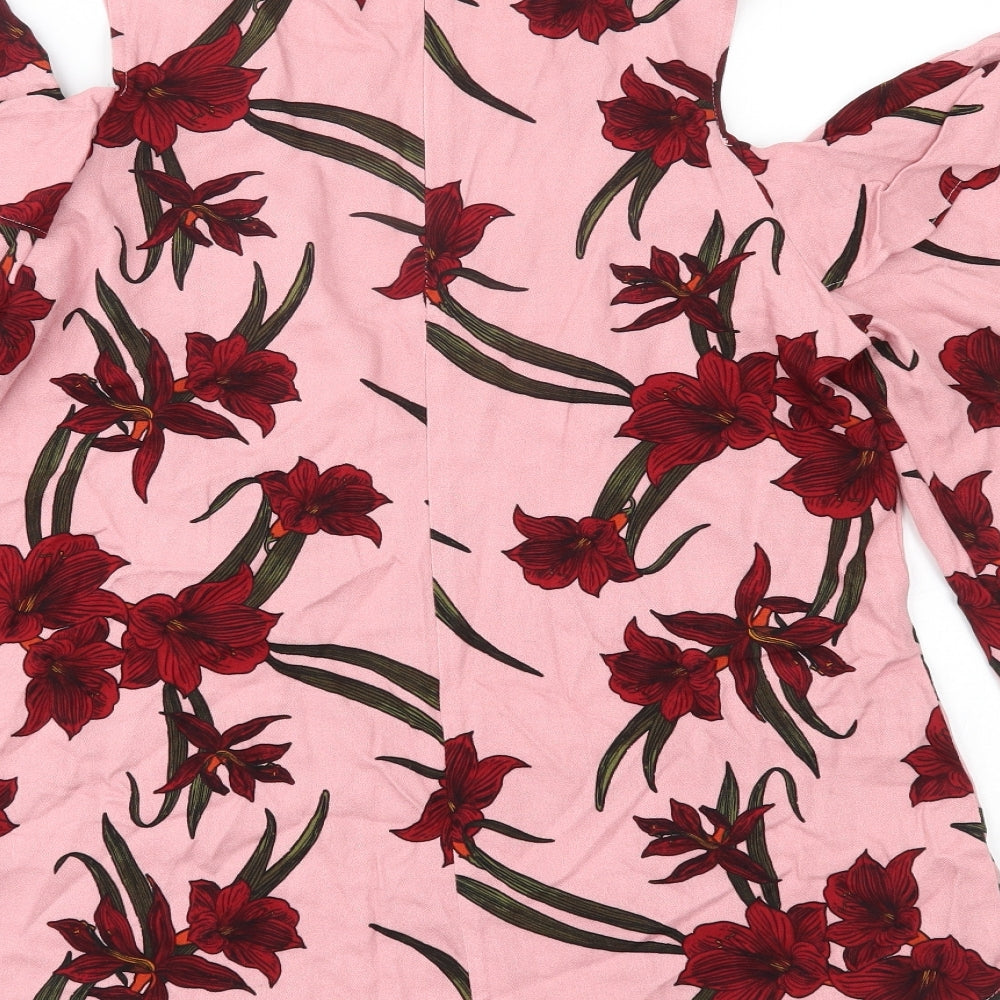 JustFab Womens Pink Floral Basic Blouse Size M