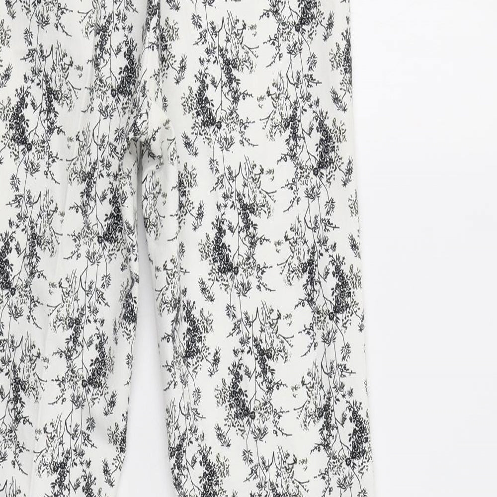 H&M Womens White Floral Trousers Size S L27 in