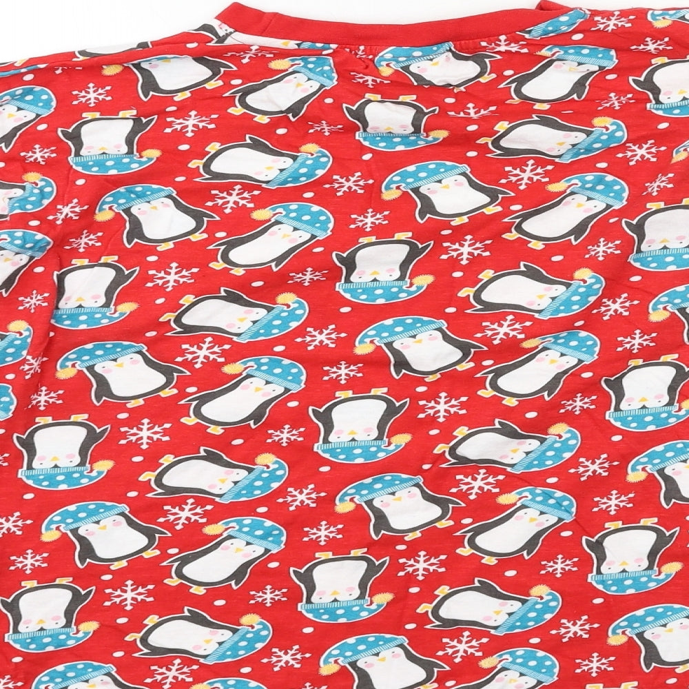 Mens Pyjamas Womens Red Geometric Jersey Top Pyjama Top Size L - penguin