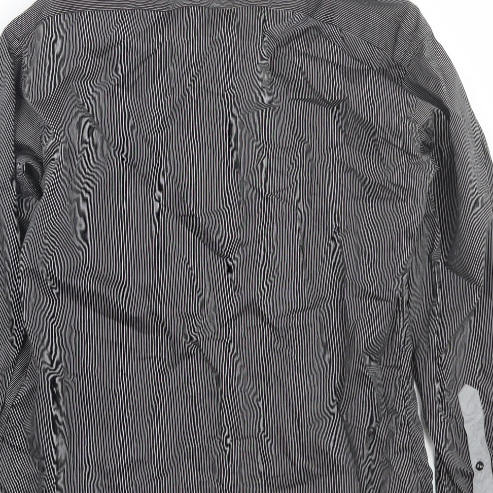 Deuxmec Mens Black Striped Dress Shirt Size M
