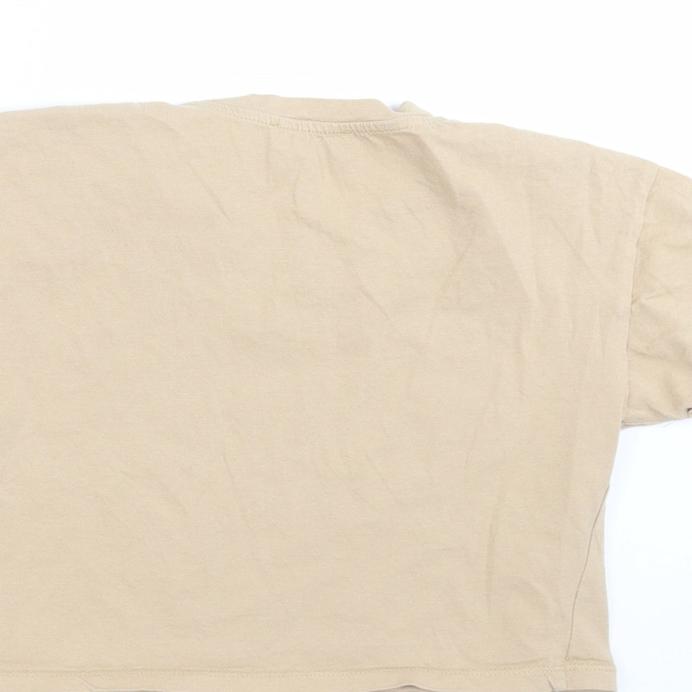 New Look Girls Beige Cropped T-Shirt Size 9 Years - hearts