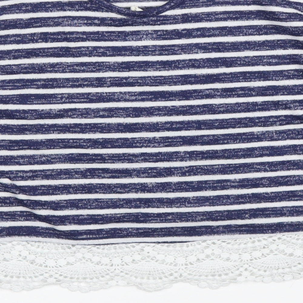 Primark Girls Blue Striped Basic T-Shirt Size 9 Years