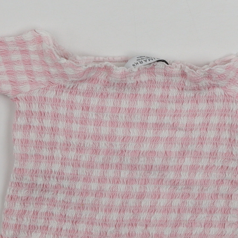 Primark Girls White Striped Cropped T-Shirt Size 5-6 Years