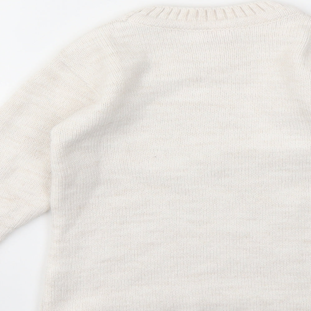 PAPILON Girls Ivory Geometric Pullover Jumper Size 3-4 Years