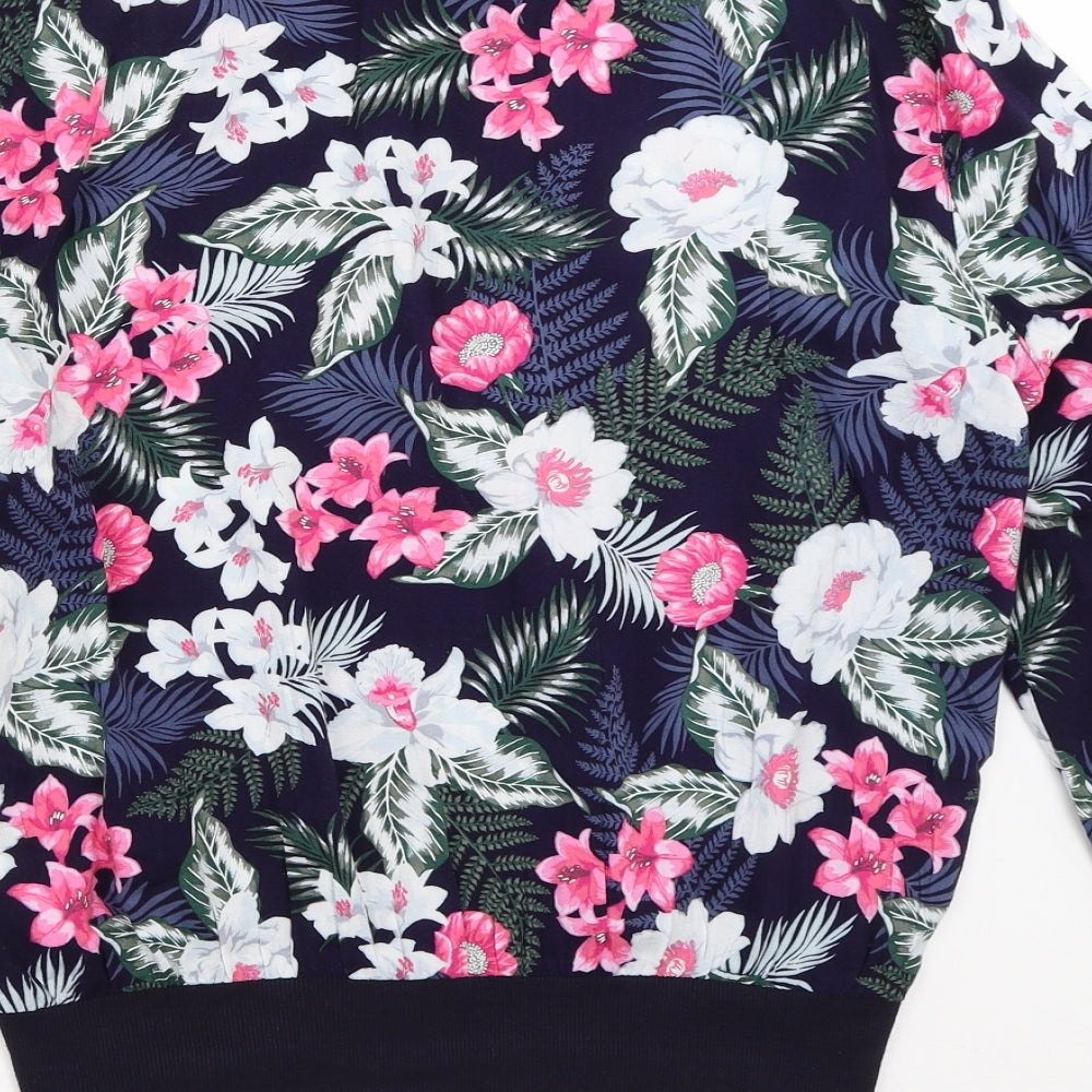 New Look Womens Blue Floral Bomber Jacket Jacket Size 10