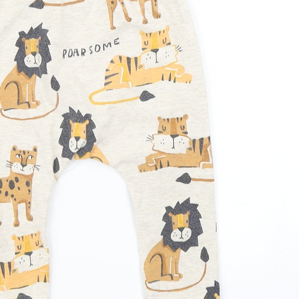 NEXT Boys Beige Jogger Trousers Size 6-9 Months - Lion/Tiger print
