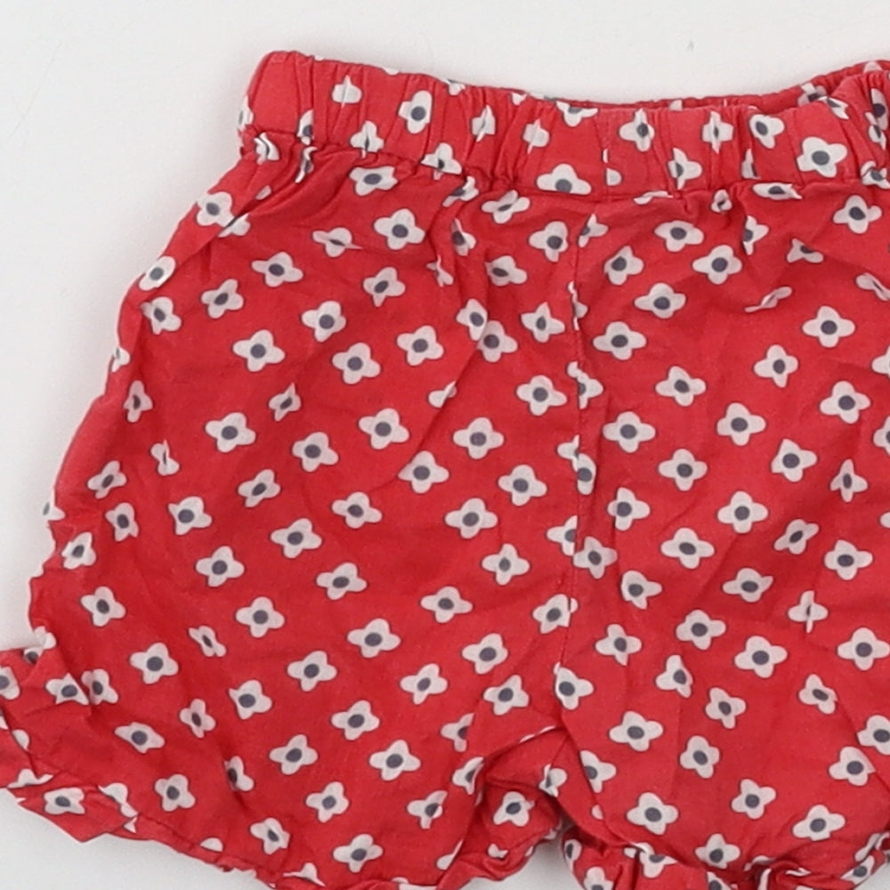 Preworn Girls Red Floral Cropped Trousers Size 6-9 Months