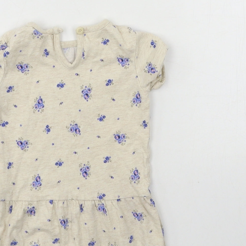 F&F Girls Beige Floral Jersey T-Shirt Dress Size 3-6 Months