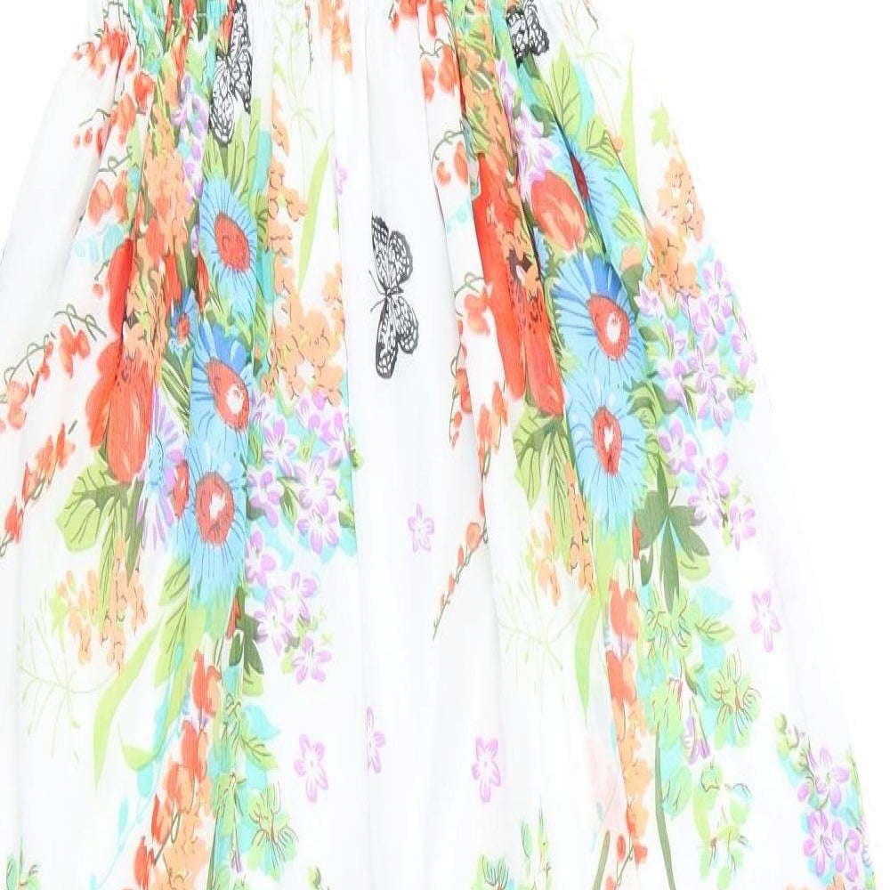 Mei Na Fashion Womens Ivory Floral Maxi - Elasticated Bodice Half lined Blue Orange Flowers