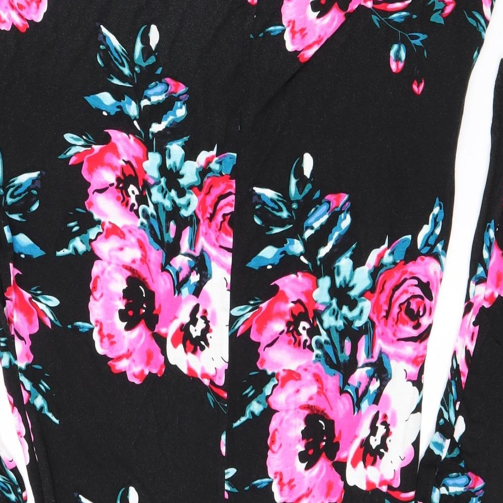 Preworn Womens Black Floral Jersey Fit & Flare Size XS - pink & blue flowers