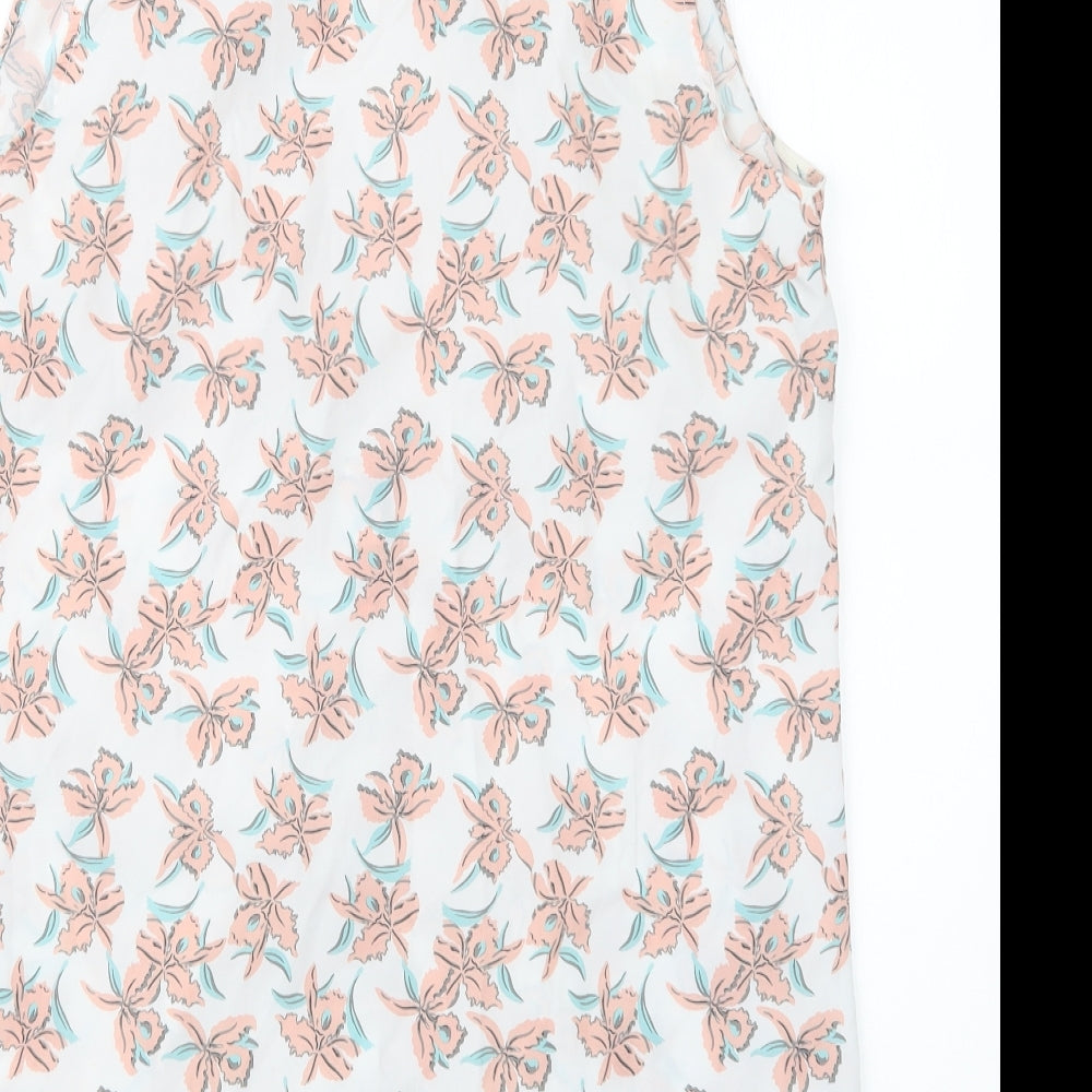 Select Womens White Floral Basic Button-Up Size 14