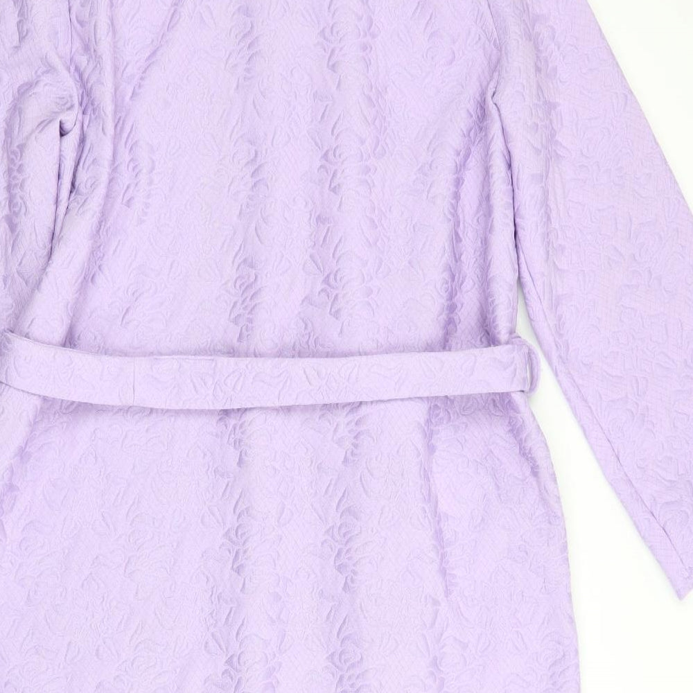 Preworn Womens Purple Floral Robe - Lilac Mandarin Collar Embossed pattern