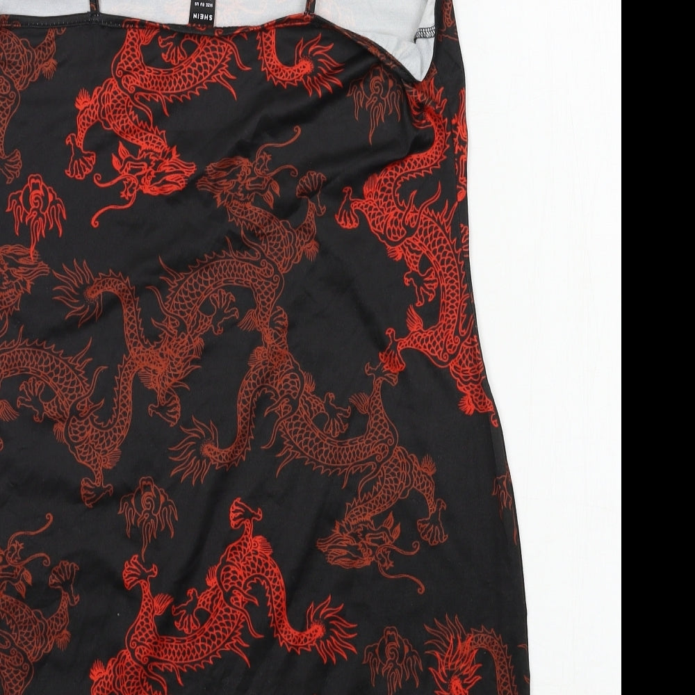 SheIn Womens Black Geometric Jersey Slip Dress Size XL - dragon