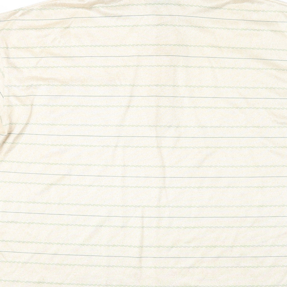 SAVATINI Mens Beige Striped Rayon Polo Size L