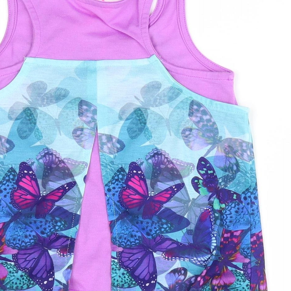 Monsoon Girls Purple Animal Print Basic Tank Size 5-6 Years - Butterfly Print - Layered Aqua & Purple Lower Back Vented