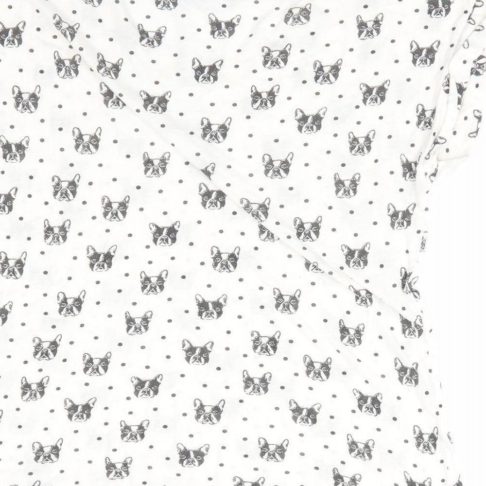 New Look Womens Ivory Animal Print Pyjama Top Size 12 - Dog's face print