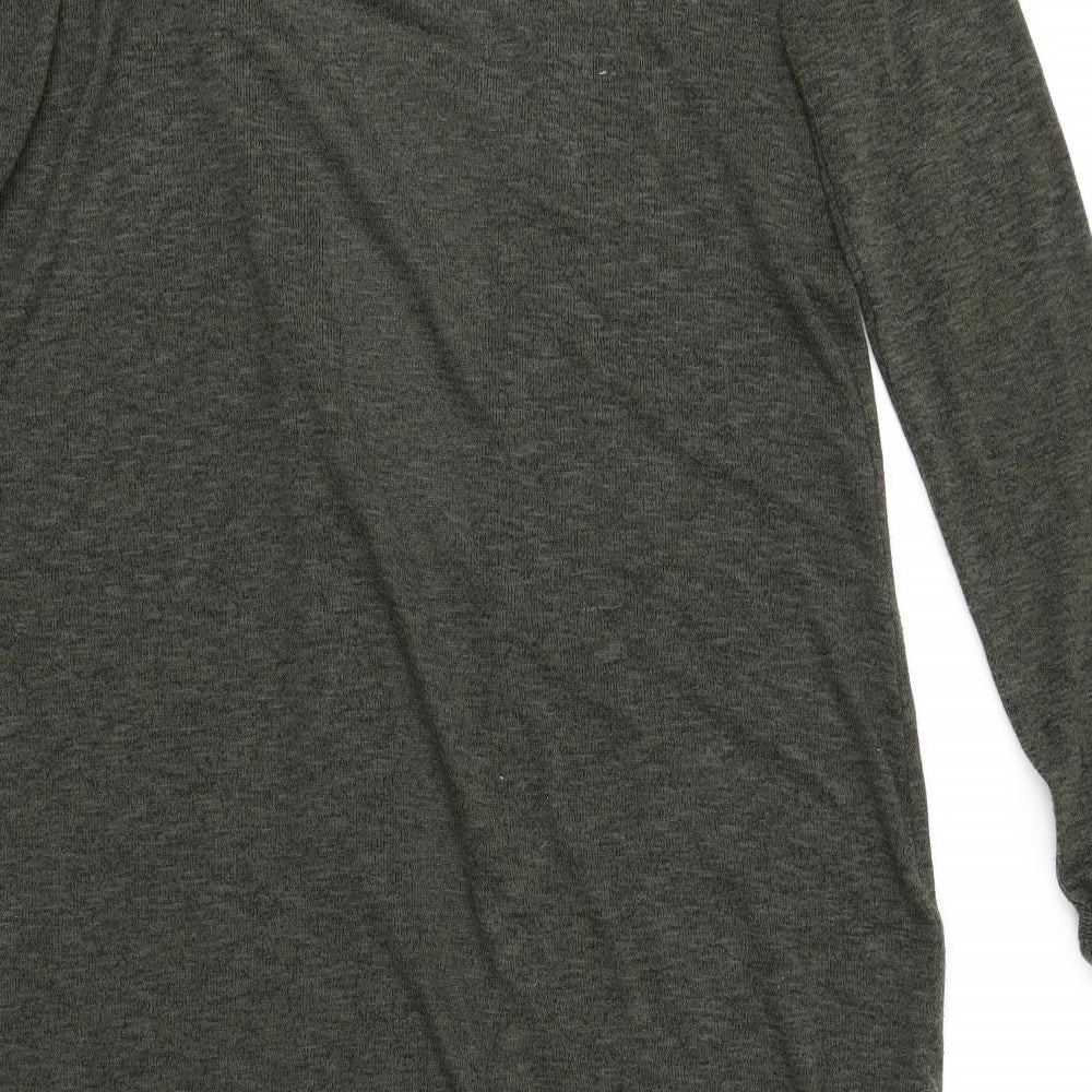 New Look Womens Green V-Neck Polyester Cardigan Jumper Size 14 - Longline Cardigan Side Vented Black Fleck