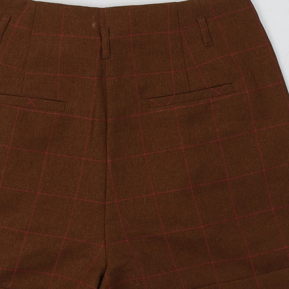 Camaieu Womens Brown Check Chino Shorts Size 8