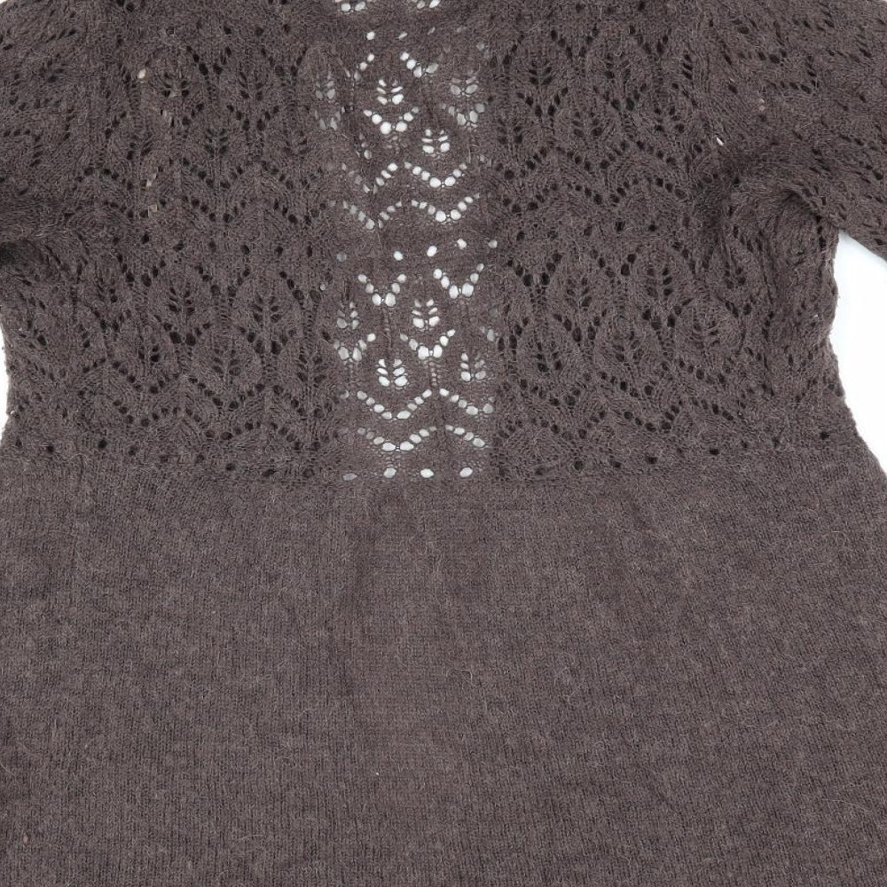 Soon Womens Brown Cardigan Jumper Size 10 - Open Knit Bodice Longline