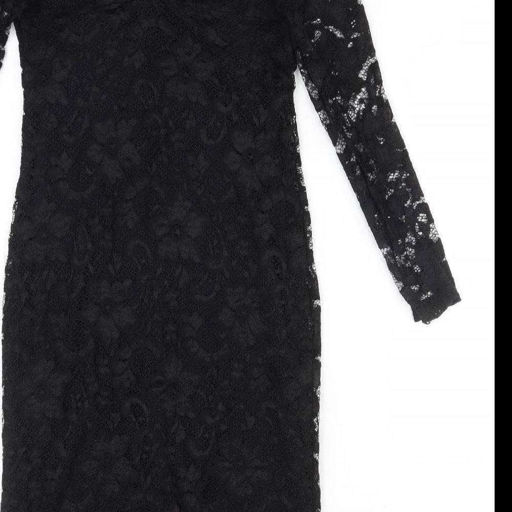 ASOS Womens Black Floral Nylon Bodycon Size 8 V-Neck