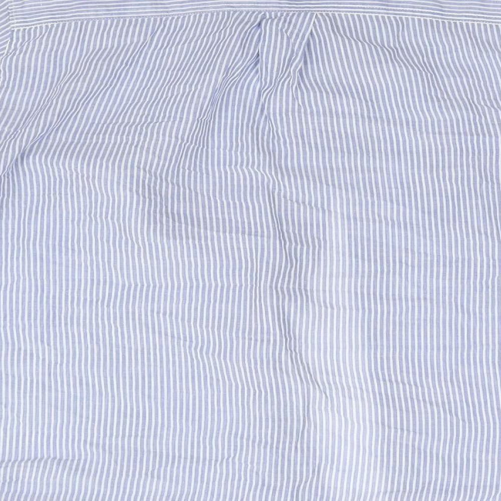 New Look Womens Blue Striped Cotton Basic Button-Up Size 12 Collared