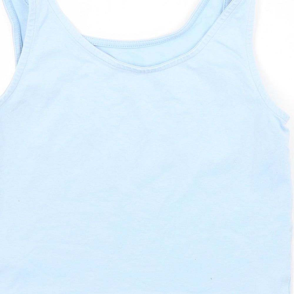 George Girls Blue Cotton Cropped Tank Size 11-12 Years Scoop Neck