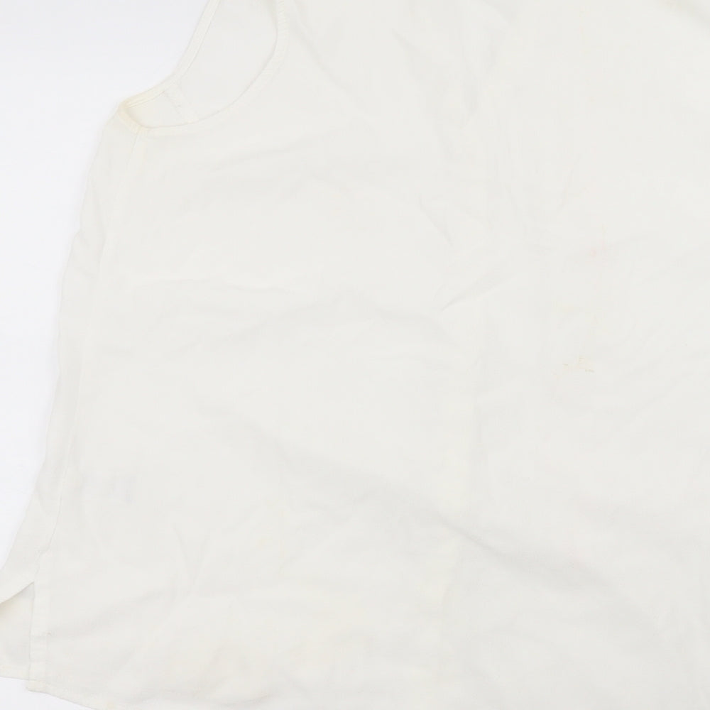 Marks and Spencer Womens White Viscose Basic Button-Up Size 16 Round Neck