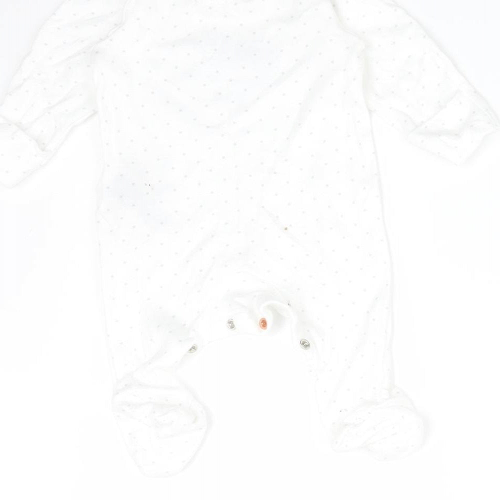 M&S Baby White Polka Dot Cotton Babygrow One-Piece Size Newborn - BORN IN 2022