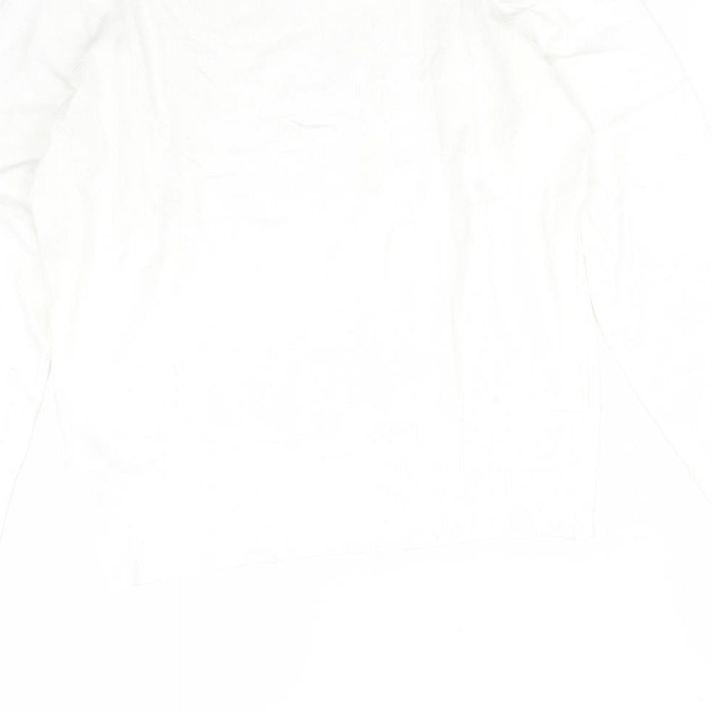 Oasis Womens White Striped Viscose Basic T-Shirt Size M Round Neck
