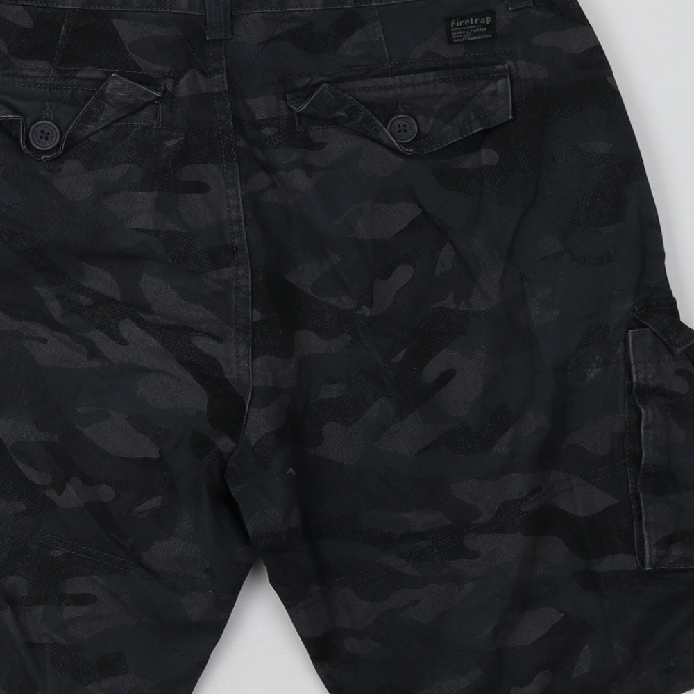 Firetrap Mens Grey Camouflage Cotton Cargo Shorts Size M L12 in Regular