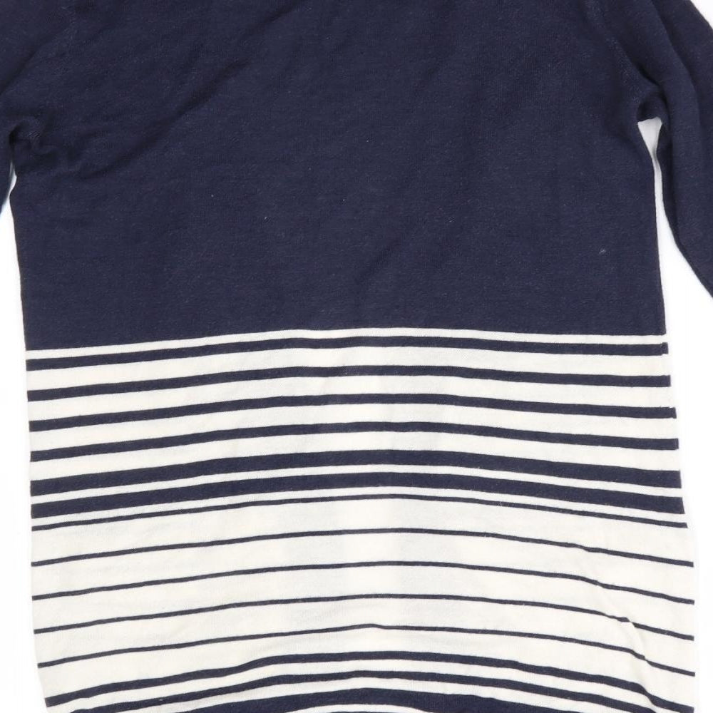 Atmosphere Womens Blue V-Neck Striped Viscose Cardigan Jumper Size 10 - Longline Cardigan Blue & Ivory