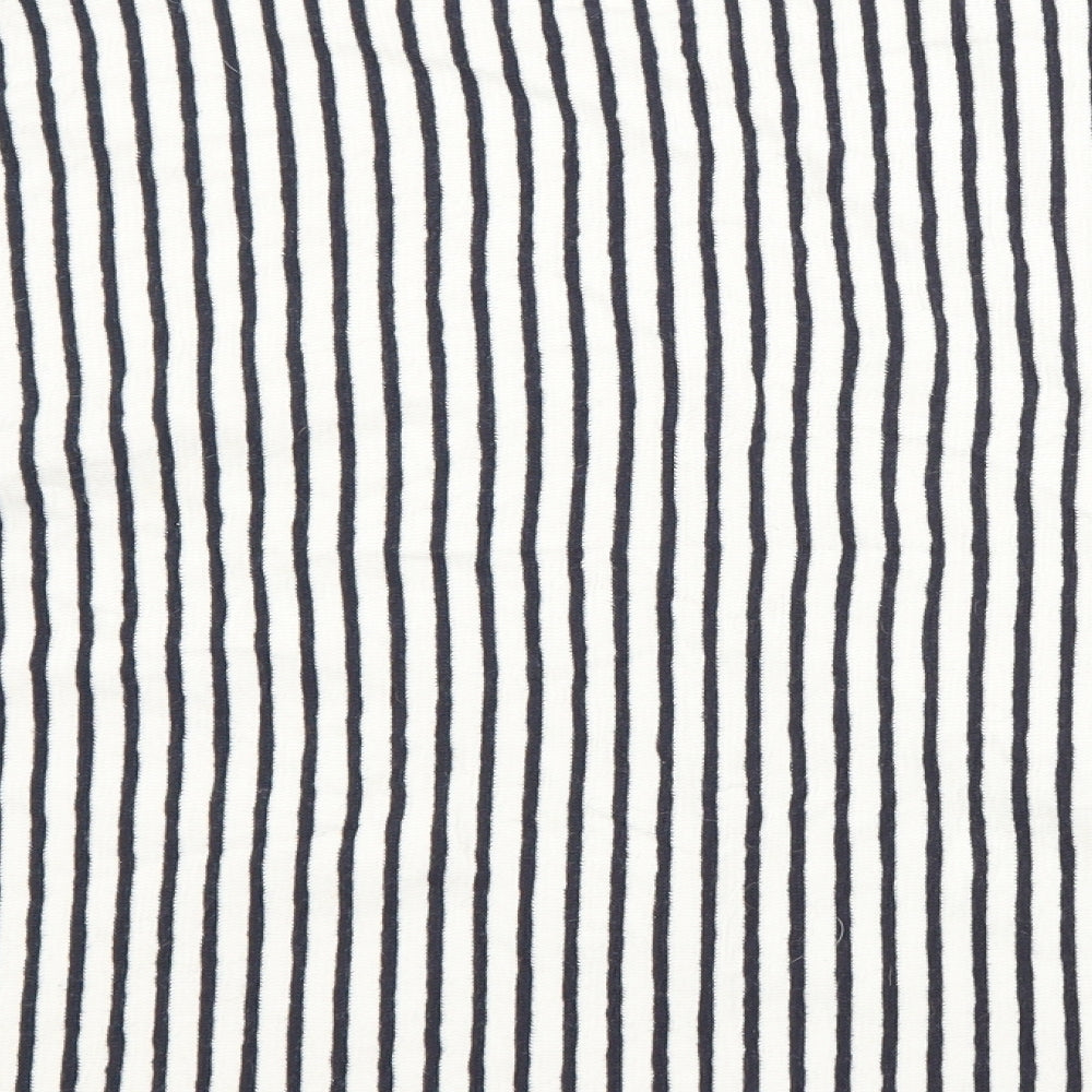 M&S Womens White Crew Neck Striped Cotton Pullover Jumper Size 16