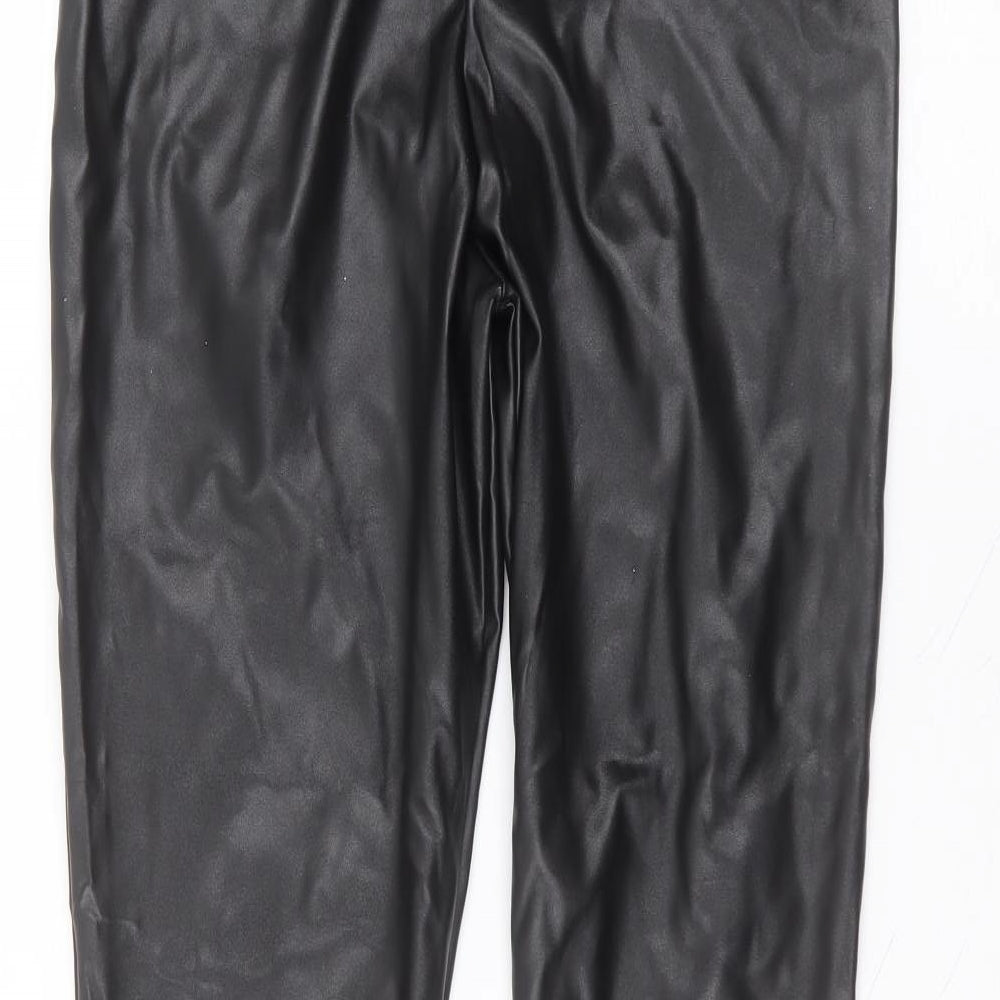 PRETTYLITTLETHING Womens Black Polyester Trousers Size 12 L28 in Regular