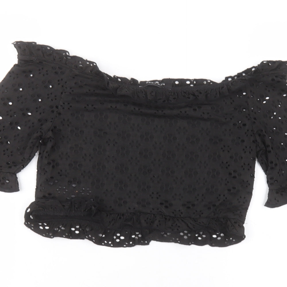 New Look Womens Black Polyester Basic T-Shirt Size 10 Round Neck