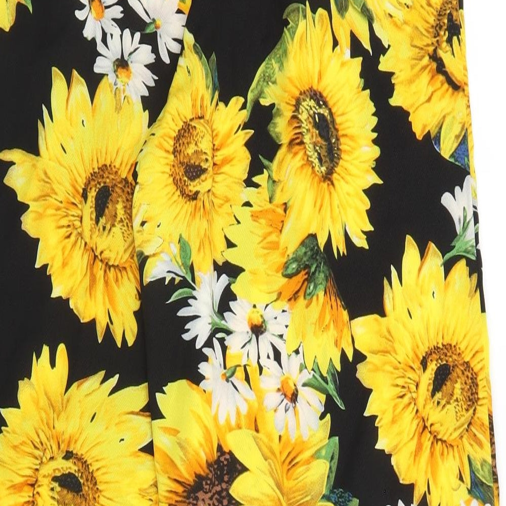 Preworn Womens Black Floral Polyester Trousers Size S L30 in Regular