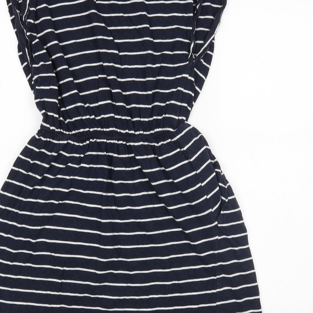 H&M Womens Multicoloured Striped Cotton Fit & Flare Size S Round Neck