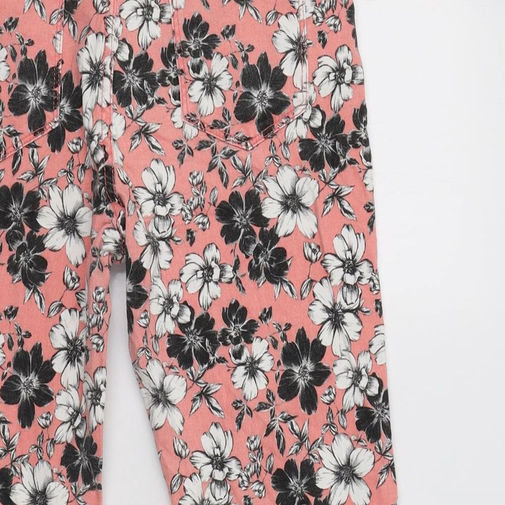 Peacocs Womens Pink Floral Cotton Cropped Trousers Size 12 L21 in Regular