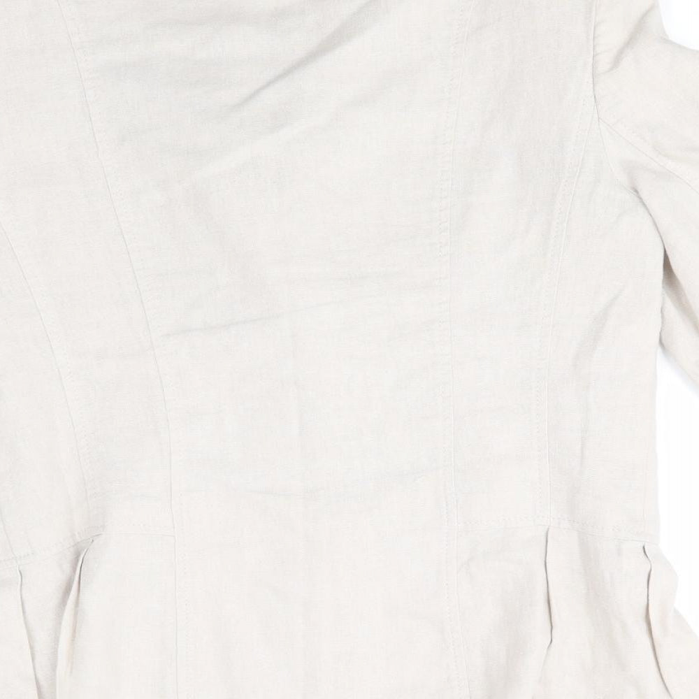 Soon Womens Beige Jacket Size 10 - Line Look Jacket Mandarin Style Collar ¾ Sleeves