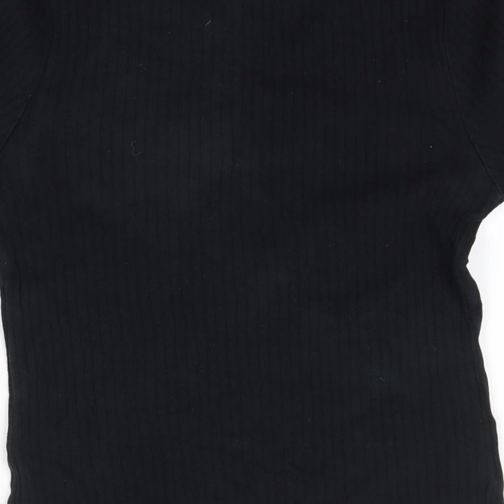 New Look Womens Black 100% Cotton Basic Blouse Size 10 Round Neck