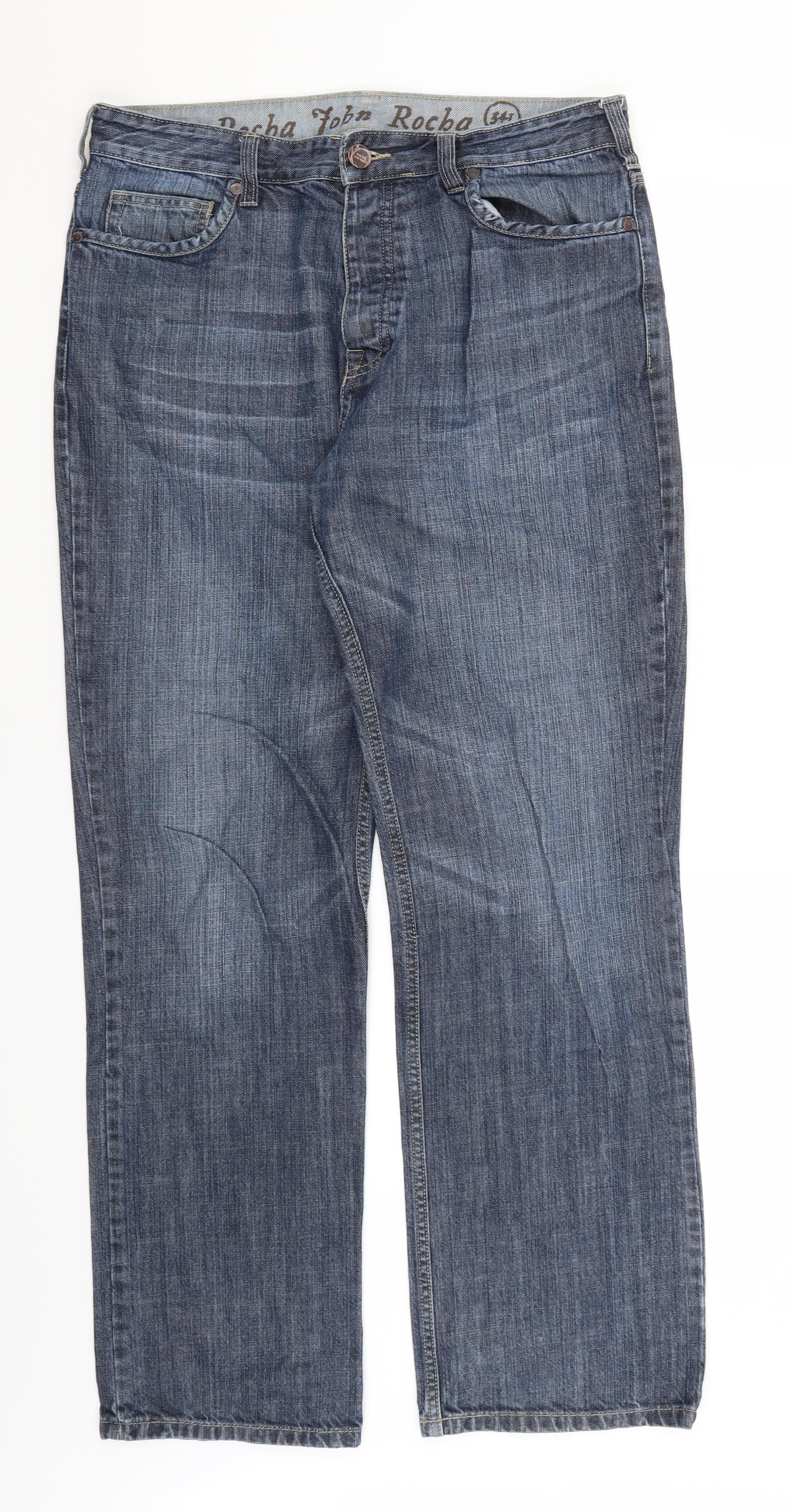 John Rocha Mens Blue Cotton Straight Jeans Size 34 in L31 in