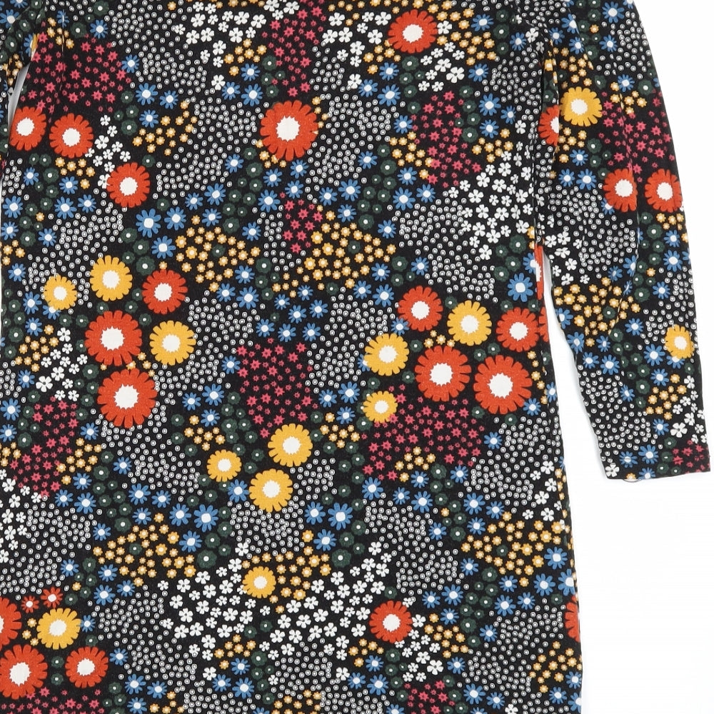 TU Womens Black Floral Viscose T-Shirt Dress Size 8 Crew Neck