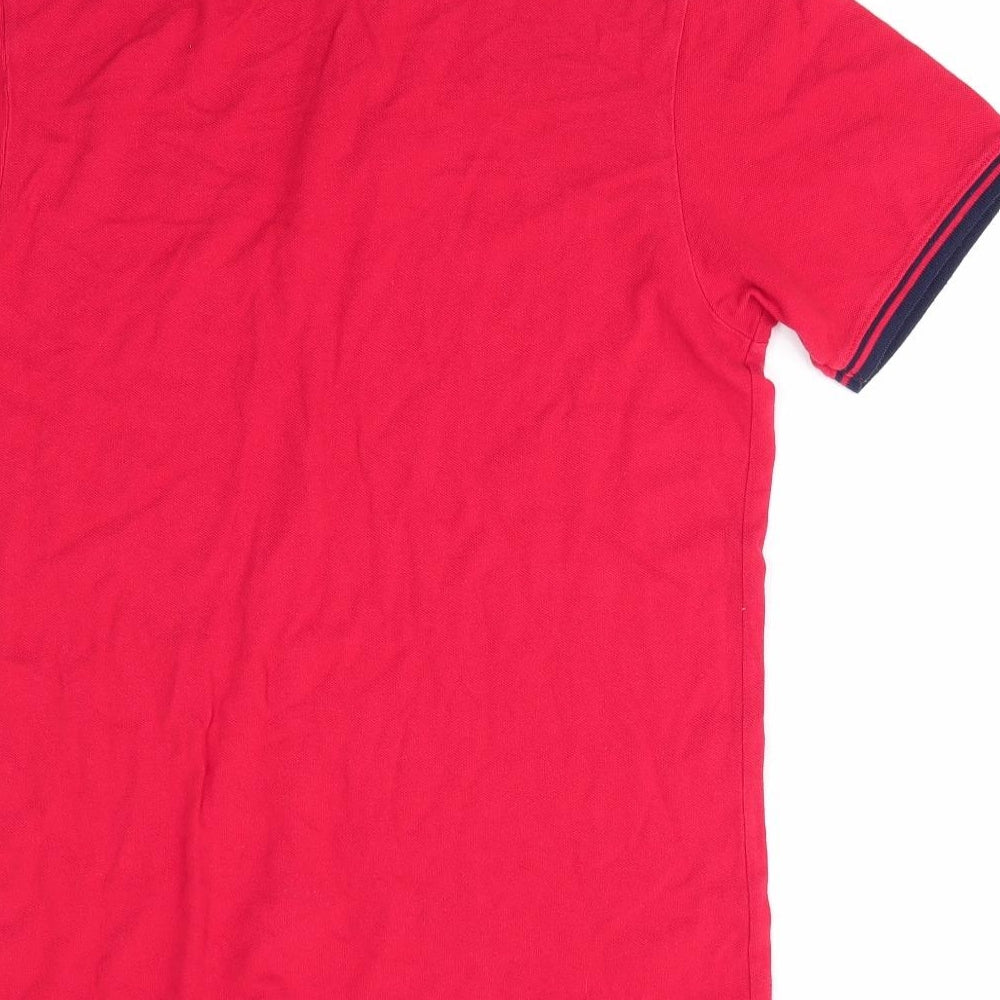 Burton Menswear Mens Red Cotton Polo Size S Collared - Navy Blue Trim