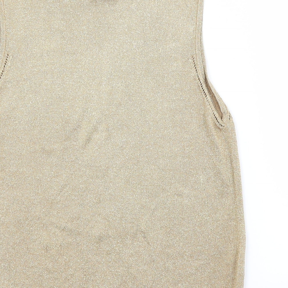 NEXT Womens Gold Round Neck Viscose Vest Jumper Size 14