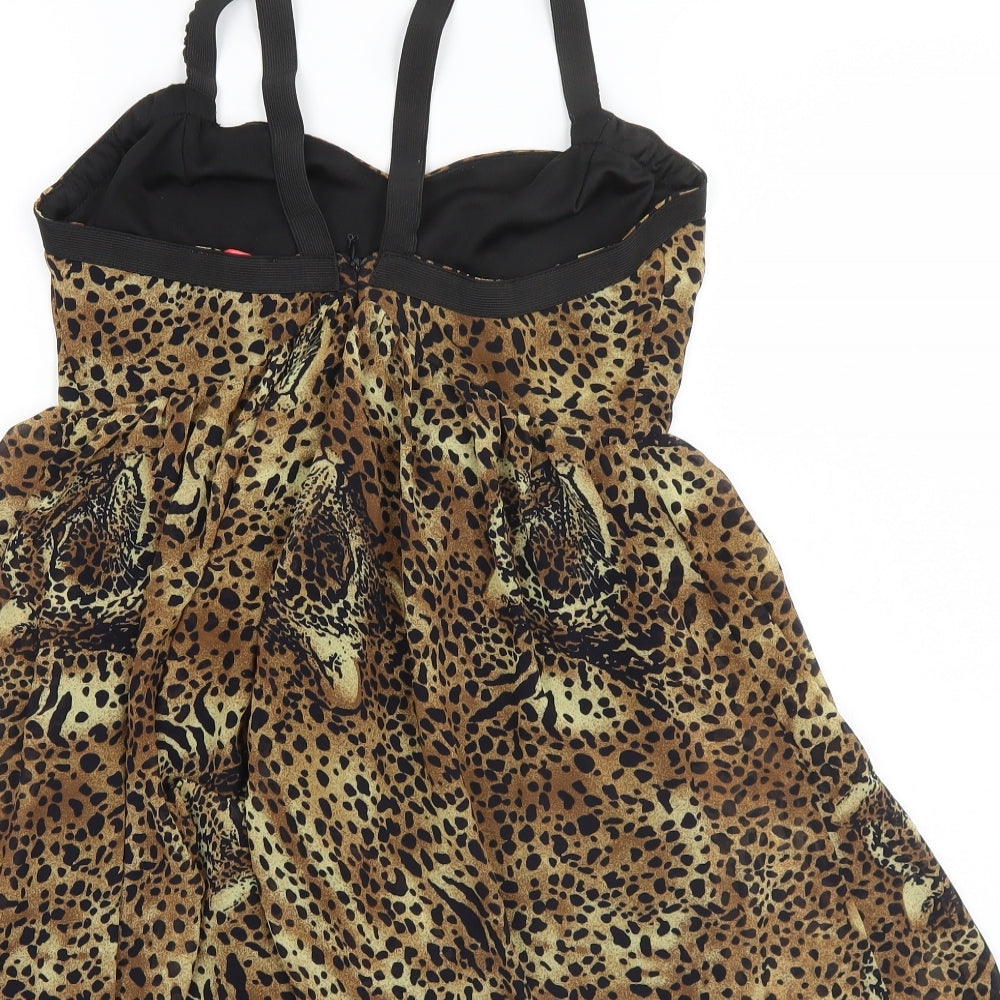 Oh My Love Womens Brown Animal Print Polyester A-Line Size M Halter