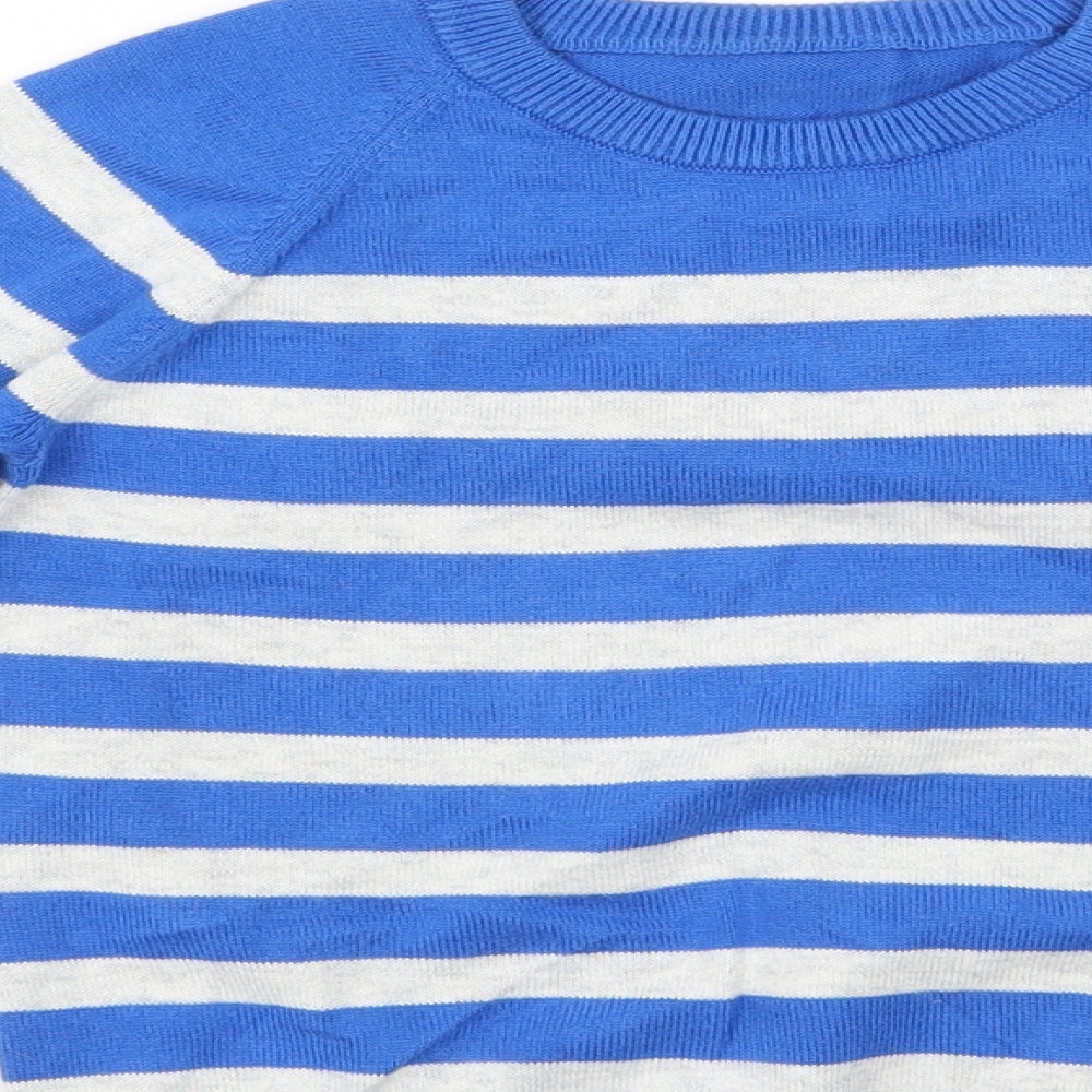 Matalan Boys Blue Round Neck Striped Cotton Pullover Jumper Size 4-5 Years Pullover